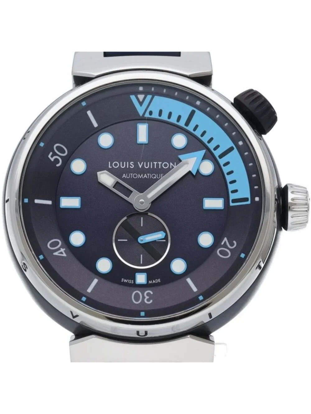 Louis Vuitton Tambour Street Diver Sky Line Watch SS Rubber Blue